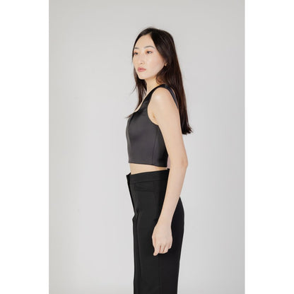 Silence Women's Crop-Top Lightweight Round-Neck &Sweetheart-Neck Polyester Activewear Top - Black
