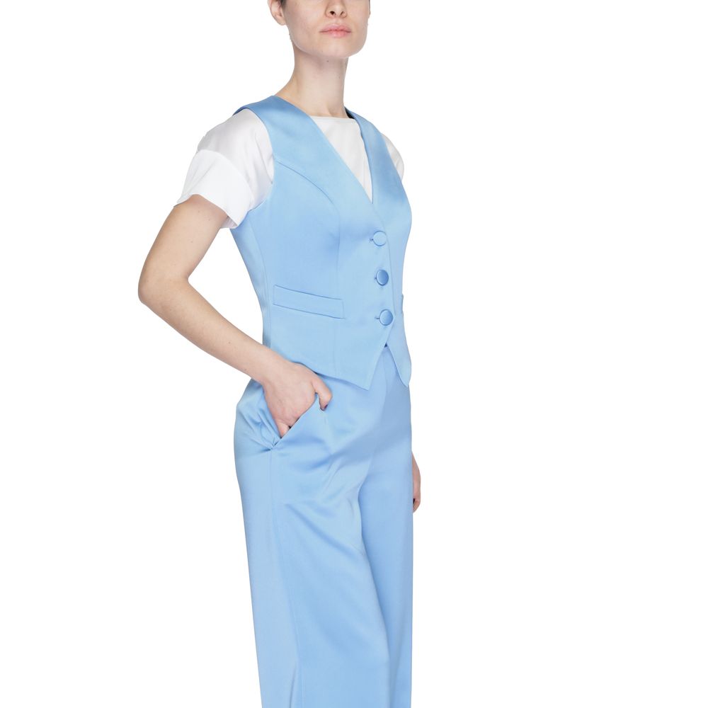 Vest by Silence for women in stretch polyester blue features an contemporary silhouette, showcasing refined pockets and a contemporary v-neck neckline for a sophisticated layered look.