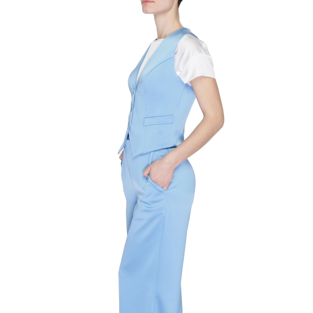 Vest by Silence for women in stretch polyester blue features a stylish silhouette, showcasing distinct pockets and a refined v-neck neckline for a truly stylish finish.