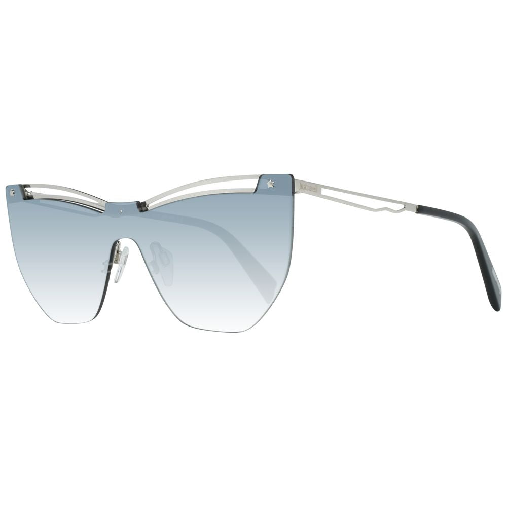 Sunglasses by Just Cavalli for women in metal and silver presents a sumptuous silhouette, featuring silver coloured frame and half-rim mono-lens frame design with gradient category-2-medium-tint lens for a sumptuous look.