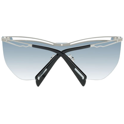 This Sunglasses by Just Cavalli for women in metal silver presents a sumptuous silhouette, showcasing a sumptuous half-rim mono-lens frame design in silver coloured frame and high-performance gradient category-2-medium-tint lens.