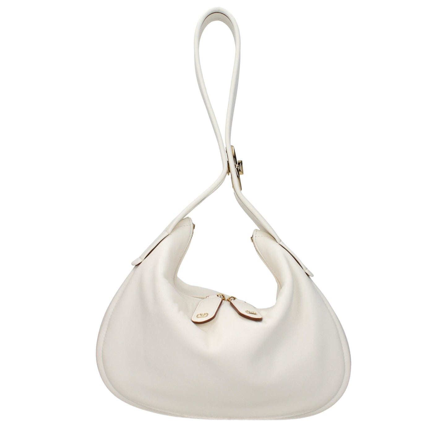 Medium Handbag by Valentino Garavani for women in leather beige & ivory features a signature silhouette, showcasing a secure zipper and signature internal-pockets with versatile handle for a sophisticated look.