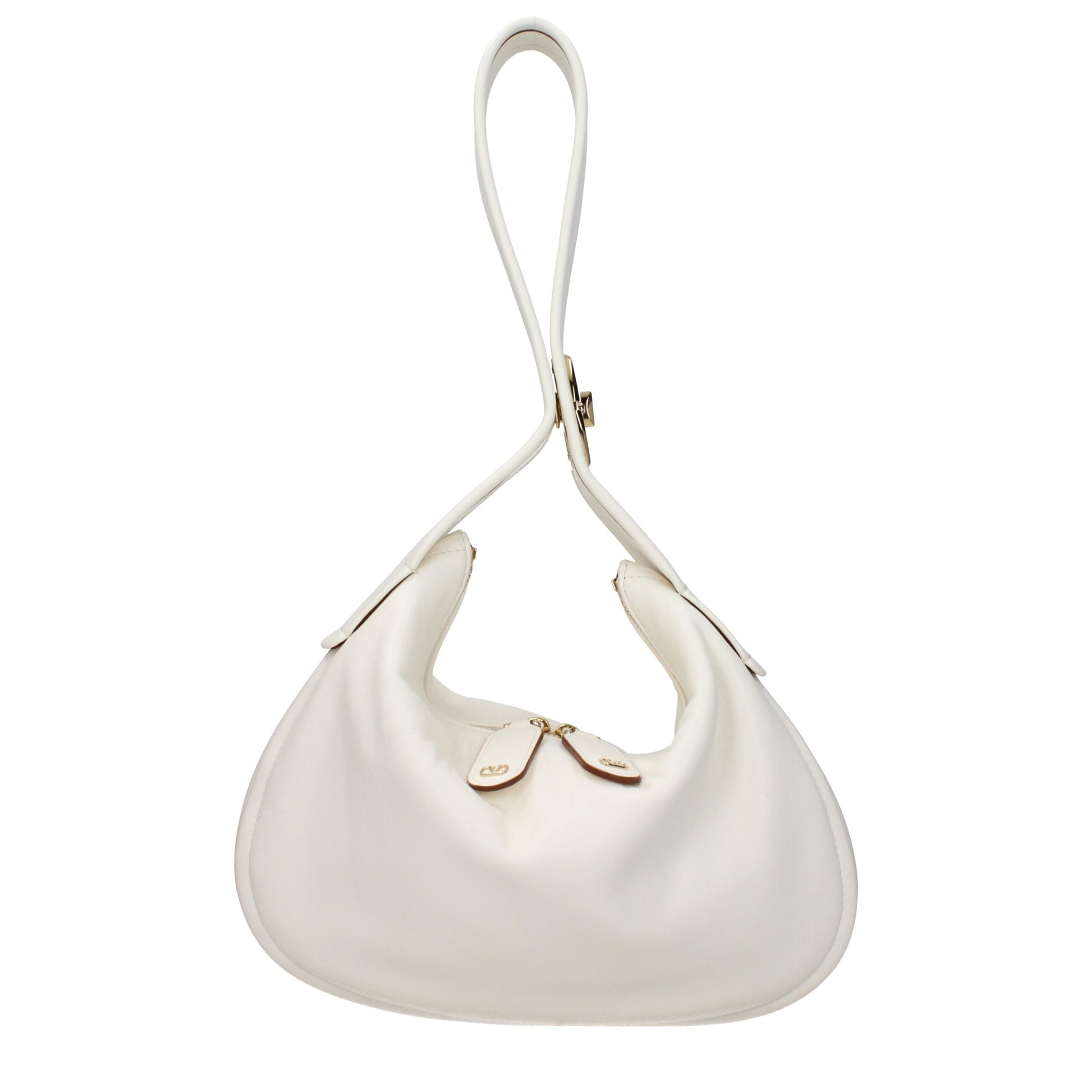 Medium Handbag by Valentino Garavani for women in leather beige & ivory features a signature silhouette, showcasing a secure zipper and signature internal-pockets with versatile handle for a sophisticated look.