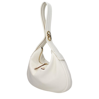 Medium Handbag by Valentino Garavani for women in leather beige & ivory features an refined silhouette, showcasing a secure zipper, ample internal-pockets, and versatile handle for a sophisticated refined aesthetic.