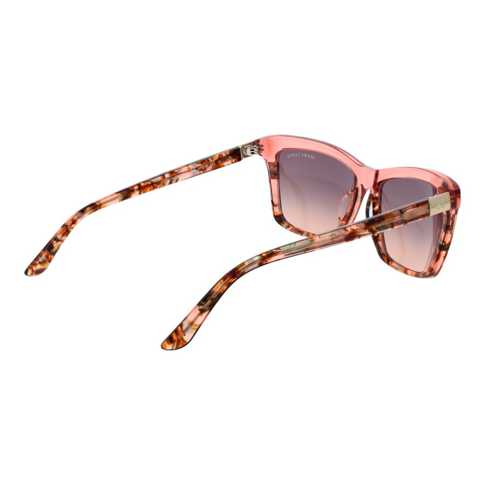 Sunglasses by Marciano by Guess for women in pink showcases a ethereal silhouette, featuring rose coloured frame rectangle full-rim frame design with gradient category-2-medium-tint lens for a ethereal finish.