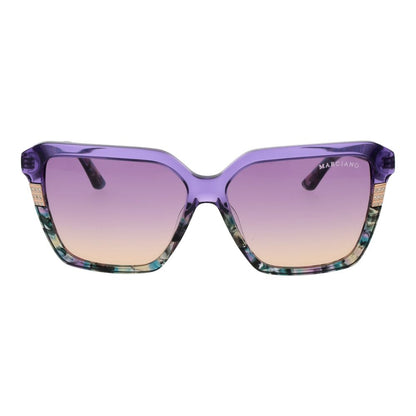 Sunglasses by Marciano by Guess for women in acetate multicolor features a sumptuous silhouette, showcasing a sumptuous full-rim square frame design in purple coloured frame with high-performance gradient category-2-medium-tint lens.