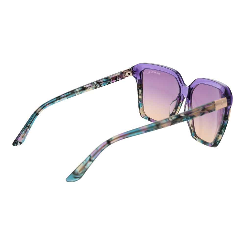 Sunglasses by Marciano by Guess for women in acetate and multicolor presents a sumptuous silhouette, featuring purple coloured frame and full-rim square frame design with gradient category-2-medium-tint lens for a sumptuous look.