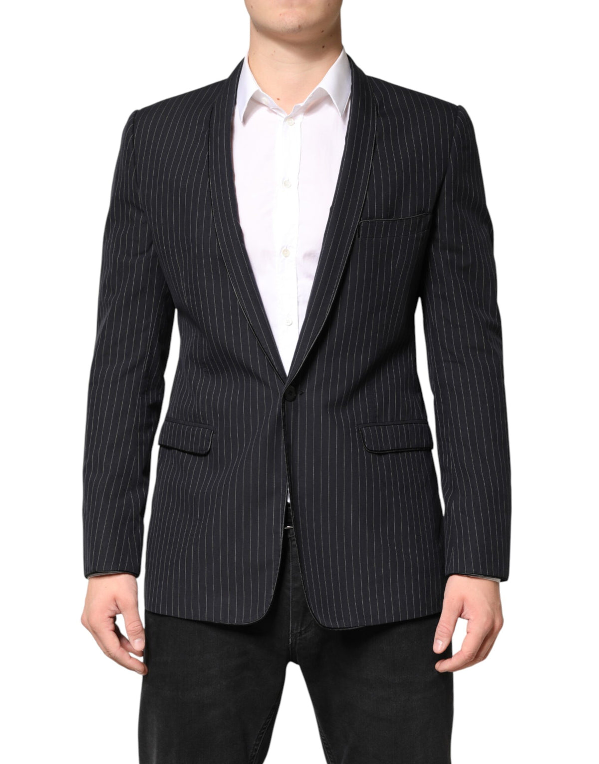 Dolce & Gabbana Men's Viscose Cotton Blazer - Black Striped