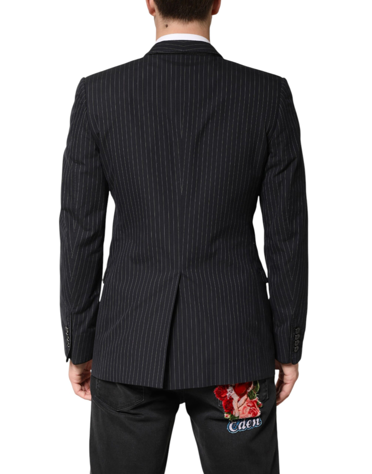 Dolce & Gabbana Men's Viscose Cotton Blazer - Black Striped