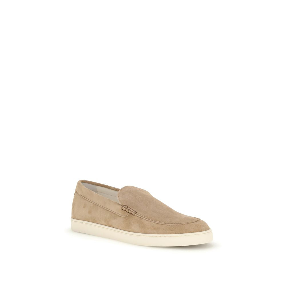 Flat Loafer Slip-On Shoes by Brunello Cucinelli for men in bos taurus calf suede leather beige showcases a resplendent Men's Bos Taurus Calf Suede Leather Flat Loafer Slip-On Shoes aesthetic, defined by its resplendent and elegant flat.