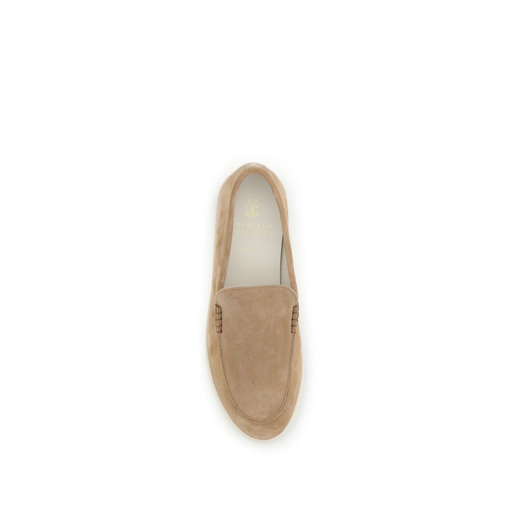 Flat Loafer Slip-On Shoes by Brunello Cucinelli for men in bos taurus calf suede leather beige showcases a timeless silhouette from the Men's Bos Taurus Calf Suede Leather Flat Loafer Slip-On Shoes collection, featuring a timeless flat and for a timeless finish.