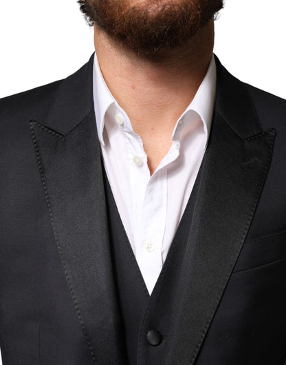 Dolce & Gabbana Black Wool Single Breasted 3 Piece Men Suit