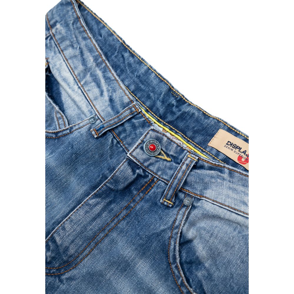 Jeans by Displaj for men in denim cotton blue features an sartorial relaxed-fit & regular-fit and long with a cut for a sartorial finish.
