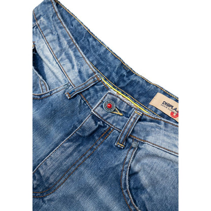 Jeans by Displaj for men in denim cotton blue features an sartorial relaxed-fit & regular-fit and long with a cut for a sartorial finish.