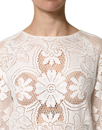 Dolce & Gabbana White Embroidery Lace Cotton Blouse Top