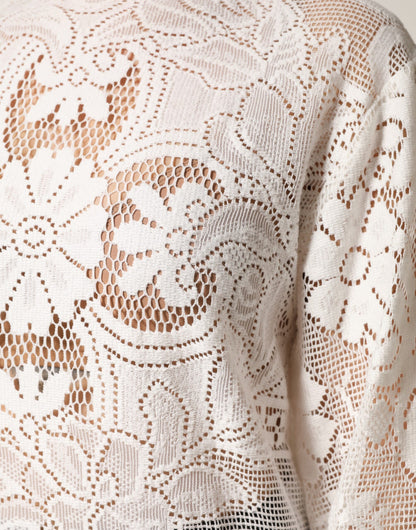 Dolce & Gabbana Women's Short-Sleeve Cotton Lace & Polyamide Blouse - White Patterned Signature