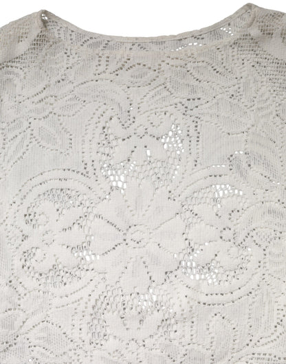 Dolce & Gabbana Women's Short-Sleeve Cotton Lace & Polyamide Blouse - White Patterned Signature