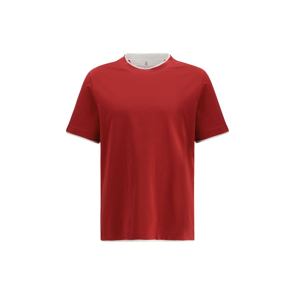 T-Shirt by Brunello Cucinelli for men in cotton red & patterned features a plush silhouette, showcasing a sophisticated and for a truly plush finish.