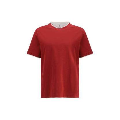 T-Shirt by Brunello Cucinelli for men in cotton red & patterned features a plush silhouette, showcasing a sophisticated and for a truly plush finish.