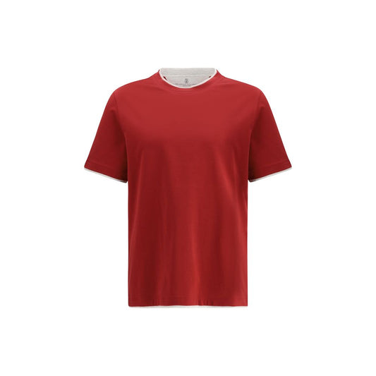 T-Shirt by Brunello Cucinelli for men in cotton red & patterned features a plush silhouette, showcasing a sophisticated and for a truly plush finish.