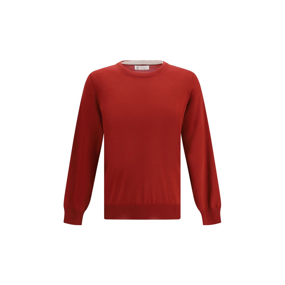 Sweatshirt by Brunello Cucinelli for men in cashmere virgin wool red features an provocated silhouette, detailed with a provocated and a refined crew neckline for a sophisticated aesthetic.