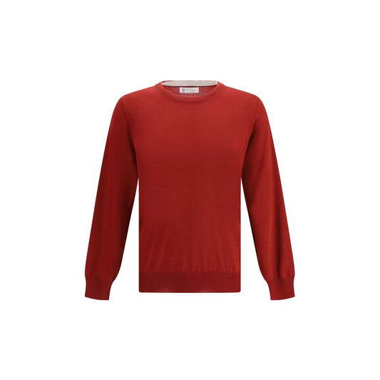 Sweatshirt by Brunello Cucinelli for men in cashmere virgin wool red features an provocated silhouette, detailed with a provocated and a refined crew neckline for a sophisticated aesthetic.