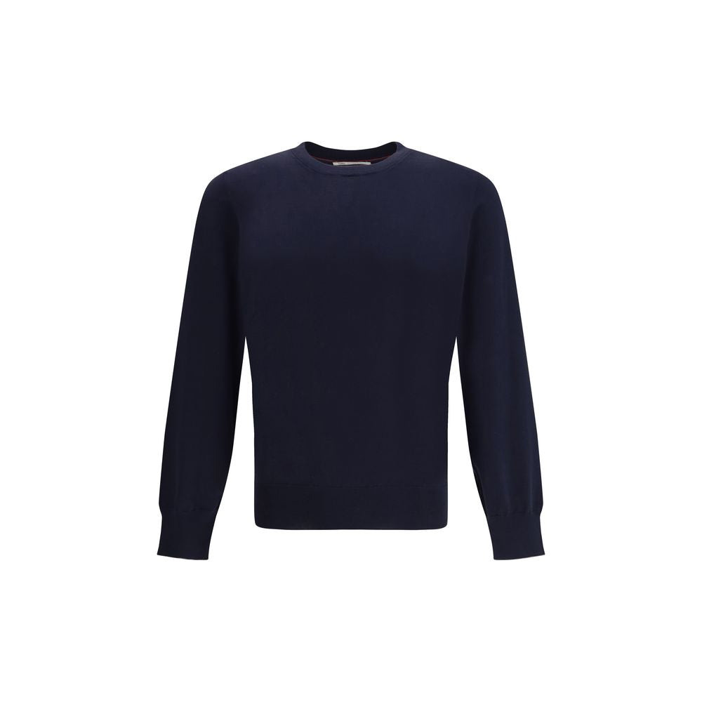 Sweatshirt by Brunello Cucinelli for men in cotton blue & natural showcases a slouchy chic silhouette, artfully detailed with a slouchy chic round neckline and for a slouchy chic finish.