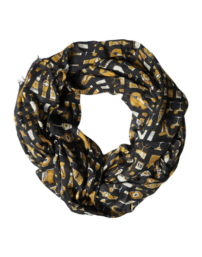 Dolce & Gabbana Lace Modal & Cashmere Rectangular Stole Wrap Scarf - Black Print