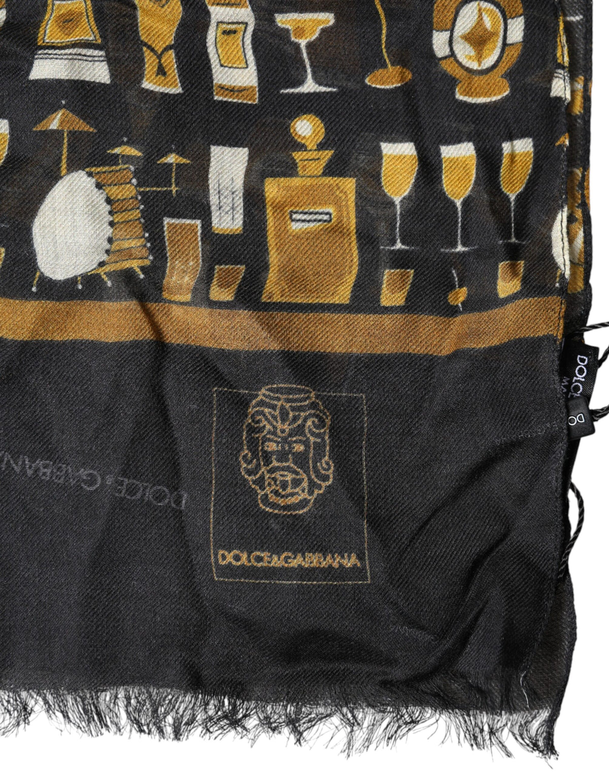 Dolce & Gabbana Lace Modal & Cashmere Rectangular Stole Wrap Scarf - Black Print