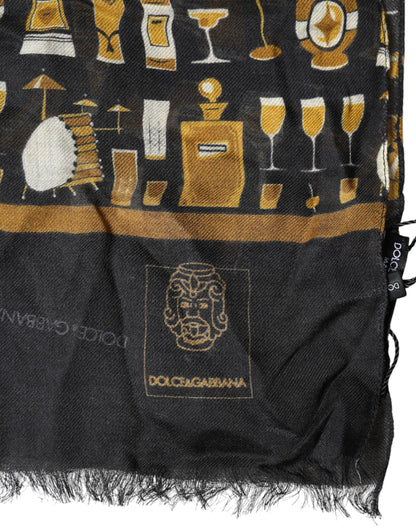 Dolce & Gabbana Lace Modal & Cashmere Rectangular Stole Wrap Scarf - Black Print