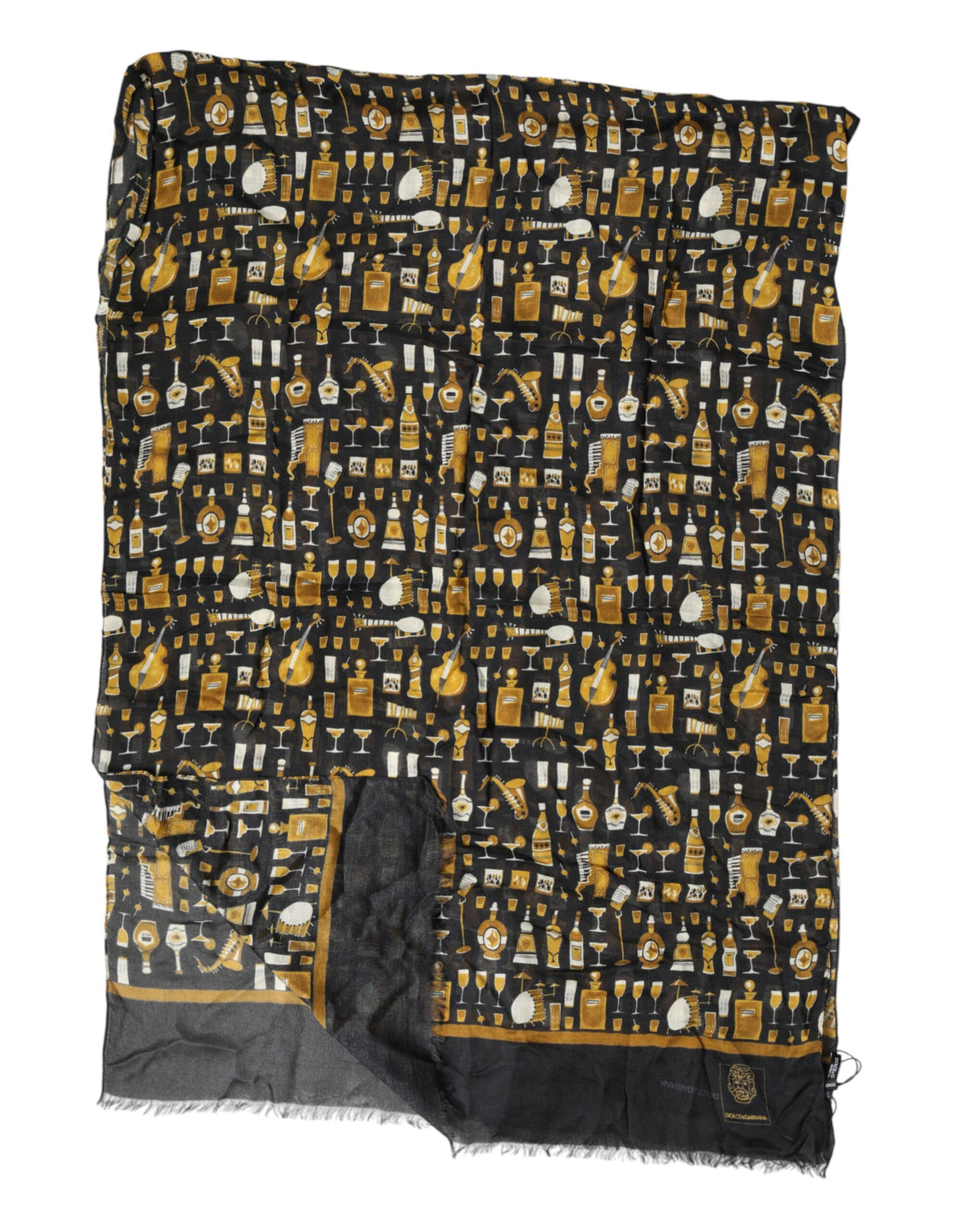 Dolce & Gabbana Lace Modal & Cashmere Rectangular Stole Wrap Scarf - Black Print
