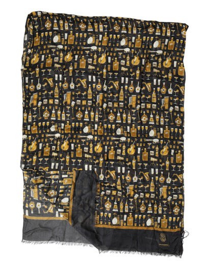 Dolce & Gabbana Lace Modal & Cashmere Rectangular Stole Wrap Scarf - Black Print