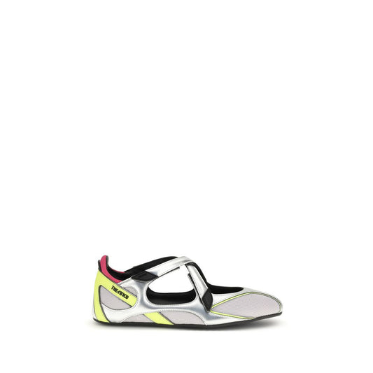 Ballet Flat Shoes by The Attico for women in tu polyester & polyurethane silver showcases a resplendent Women's TU Polyester & Polyurethane Ballet Flat Shoes aesthetic with a and round toe style.
