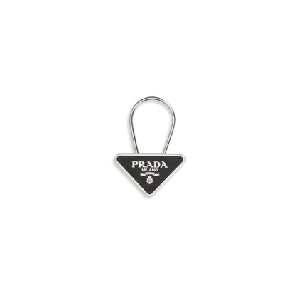 Keychain by Prada for men in polyester polyurethane leather black, featuring an sculptural design with details in and .