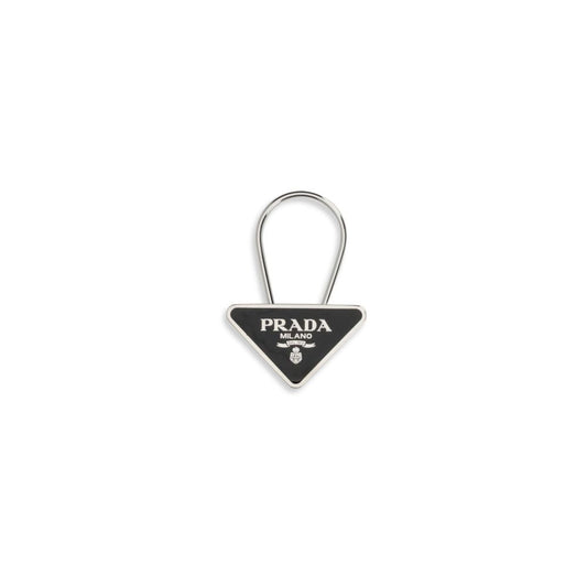 Keychain by Prada for men in polyester polyurethane leather black, featuring an sculptural design with details in and .