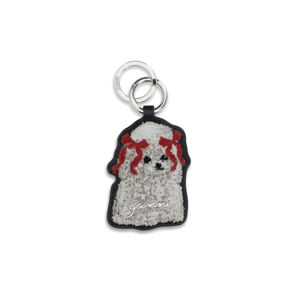 Keychain by Ganni for women in polyester polyurethane leather red & white features an artisanal design with , , and for an artisanal aesthetic.