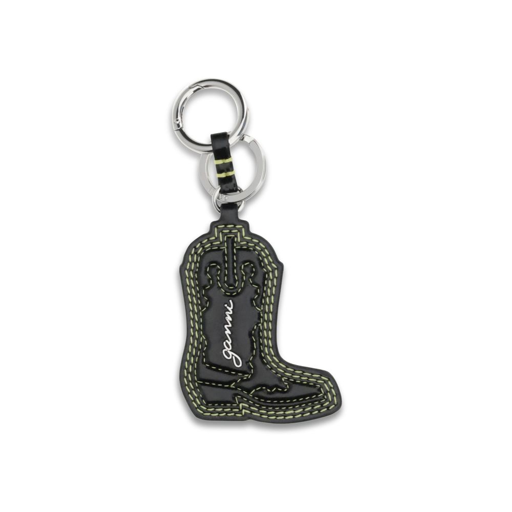 Keychain by Ganni for women in polyester polyurethane leather black showcases a sleek silhouette, detailed with a and finished with .