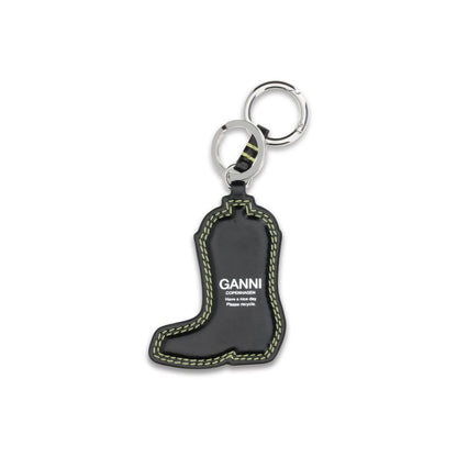 Keychain by Ganni for women in polyester polyurethane leather black, featuring an sculptural design with details in and .