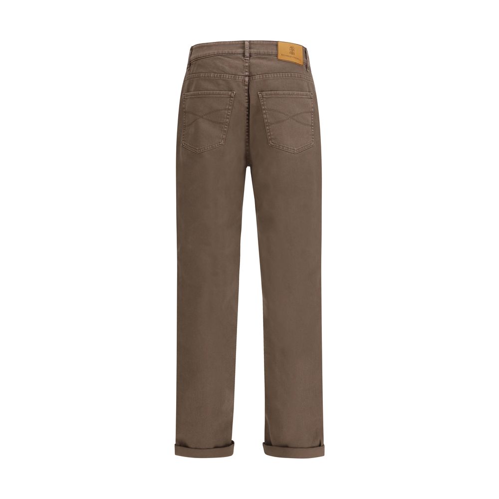 Jeans by Brunello Cucinelli for men in stretch denim cotton brown & signature features a refined silhouette with a refined relaxed-fit & regular-fit, defined by a and a refined long for a refined finish.