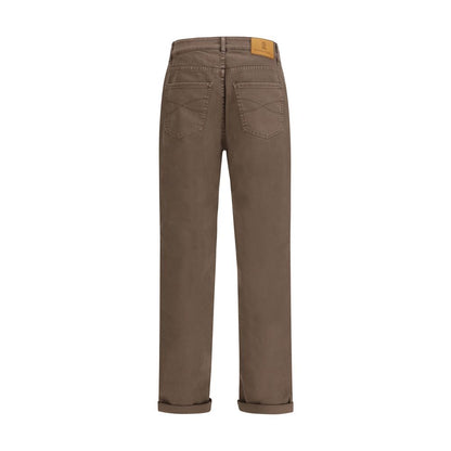 Jeans by Brunello Cucinelli for men in stretch denim cotton brown & signature features a refined silhouette with a refined relaxed-fit & regular-fit, defined by a and a refined long for a refined finish.