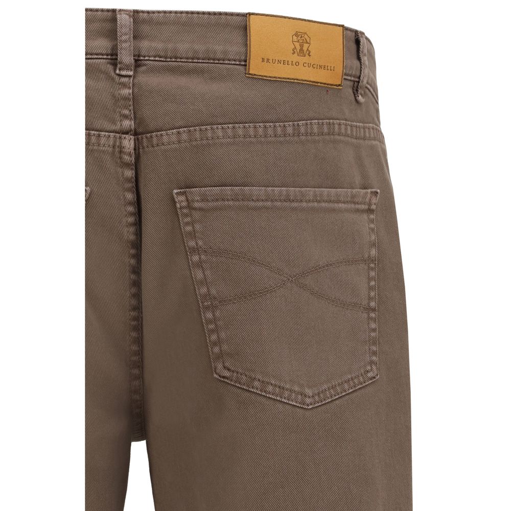 Jeans by Brunello Cucinelli for men in stretch denim cotton brown & signature features an sartorial relaxed-fit & regular-fit and long with a cut for a sartorial finish.
