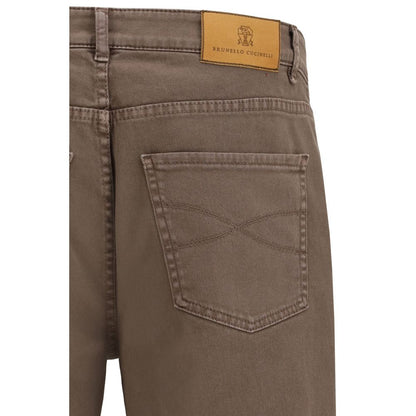 Jeans by Brunello Cucinelli for men in stretch denim cotton brown & signature features an sartorial relaxed-fit & regular-fit and long with a cut for a sartorial finish.