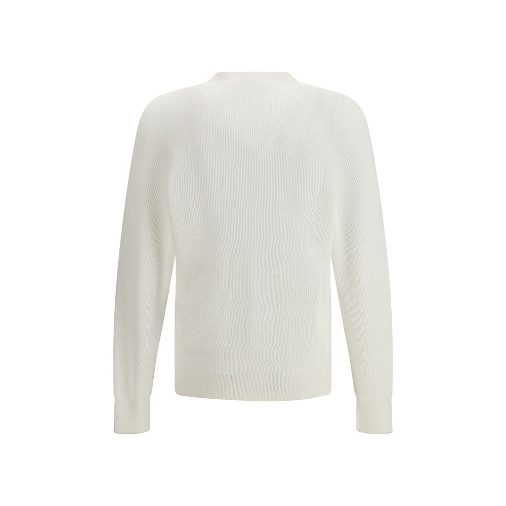Cardigan by Brunello Cucinelli for men in cotton white & signature features a nuanced silhouette with a refined v-neck neckline and nuanced detailing for a sophisticated look.