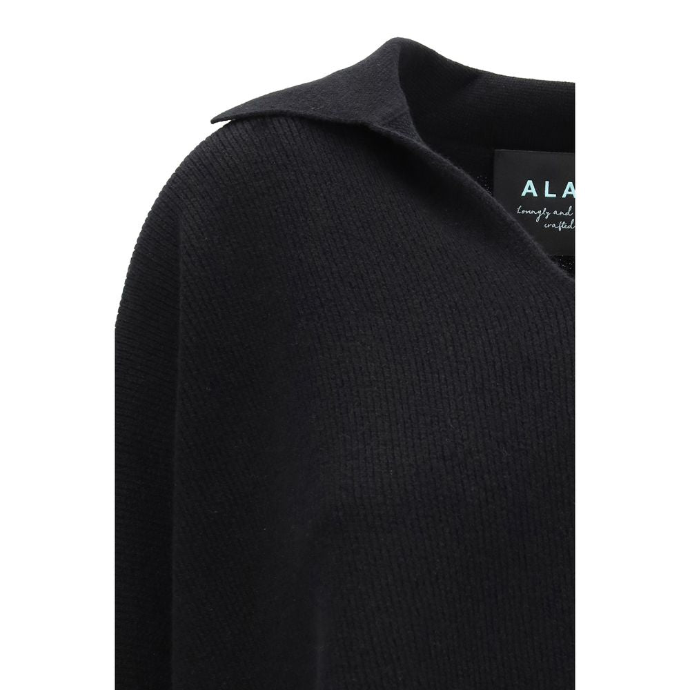 Sweater by Alanui for women in silk cashmere & polyester black & natural showcases a discreet silhouette, finished with a discreet and for a discreet look.
