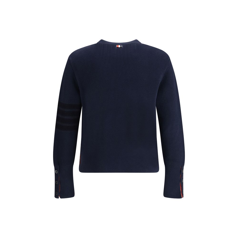 Sweatshirt by Thom Browne for men in cotton blue, signature & striped showcases a slouchy chic silhouette, artfully detailed with a slouchy chic round neckline and for a slouchy chic finish.