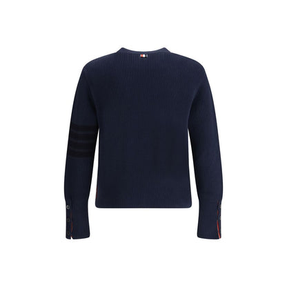 Sweatshirt by Thom Browne for men in cotton blue, signature & striped showcases a slouchy chic silhouette, artfully detailed with a slouchy chic round neckline and for a slouchy chic finish.