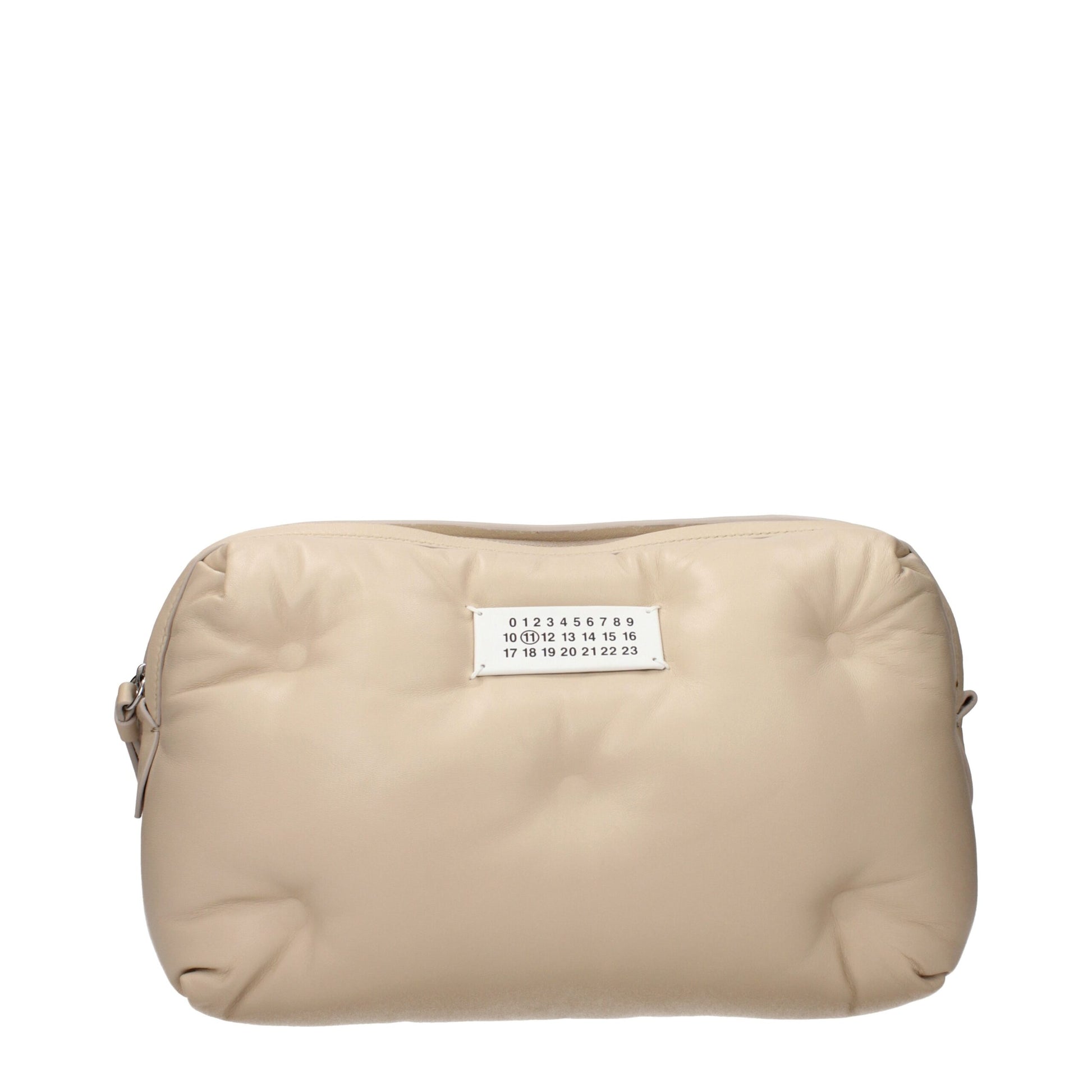 Clutch Handbag by Maison Margiela for women in leather beige showcases a sculptural silhouette, featuring a secure , ample , and versatile adjustable-strap for a sculptural finish.