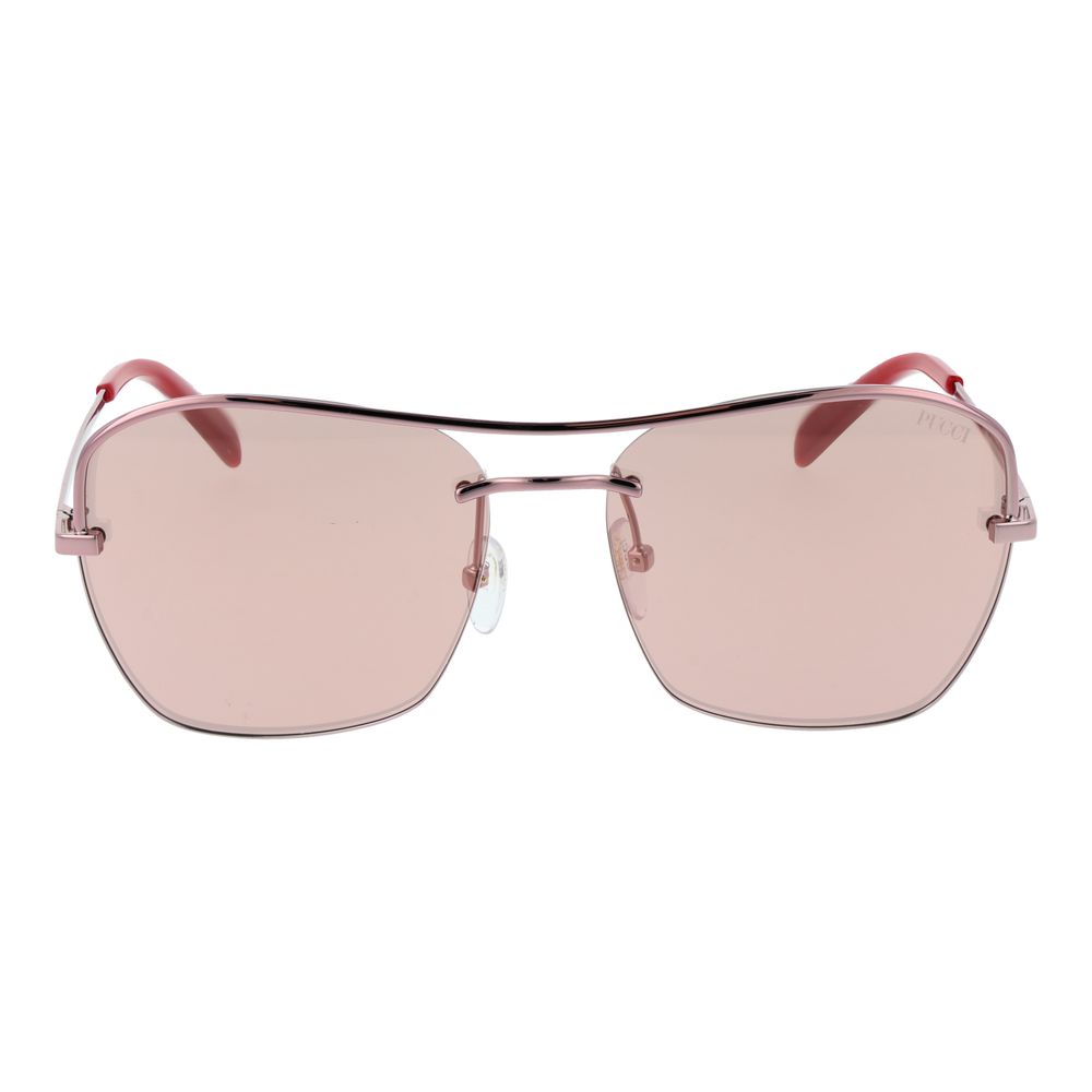 Sunglasses by Emilio Pucci for women in metal rose-gold showcases a ethereal silhouette, featuring rose-gold coloured frame square frame design with mirrored category-2-medium-tint lens for a ethereal finish.