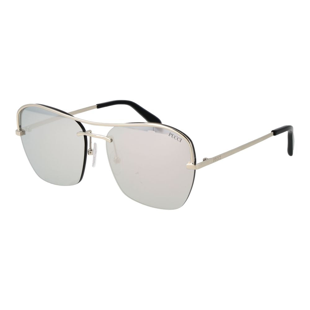 Sunglasses by Emilio Pucci for women in metal silver features an ethereal half-rim square frame design with silver coloured frame frames and mirrored category-3-dark-tint lens for a ethereal finish.