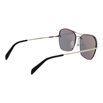 Sunglasses by Emilio Pucci for women in metal and silver featuring an opulent half-rim square frame design with a sophisticated silver coloured frame finish and high-performance mirrored category-3-dark-tint lens.